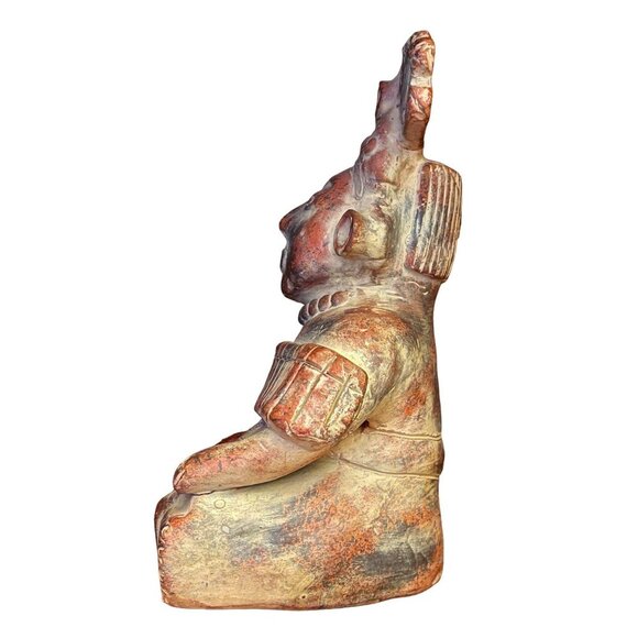 Hand-Sculpted Inca Aztec Terracotta Clay Pottery Sitting Figure Statue 1960s - Picture 3 of 10